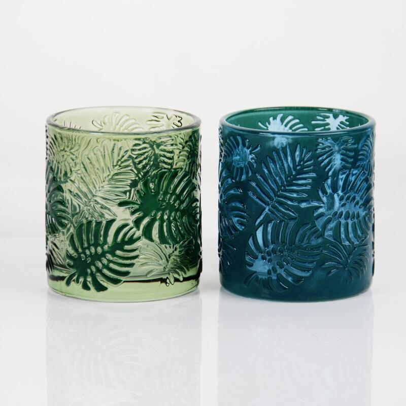 ποιότητας Embossed Tropical Monstera Leaf Glass Candle Holder with 200ml Capacity in Lead-Free Crystal Glass εργοστάσιο