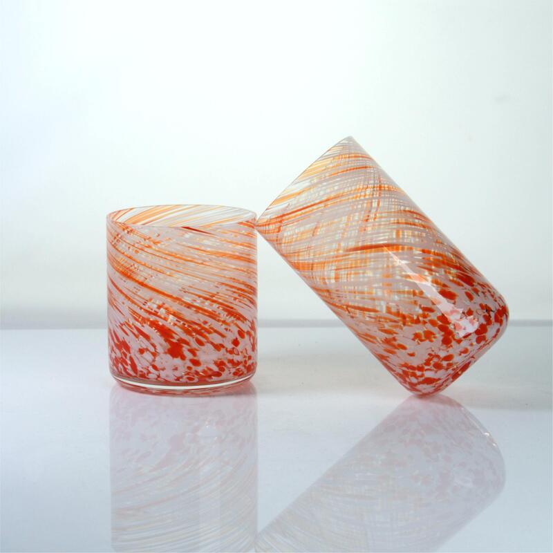 ποιότητας Hand-blown Orange Swirl Confetti Glass Cup - Artisan Crafted Drinking Glass for Whiskey and Cocktails εργοστάσιο