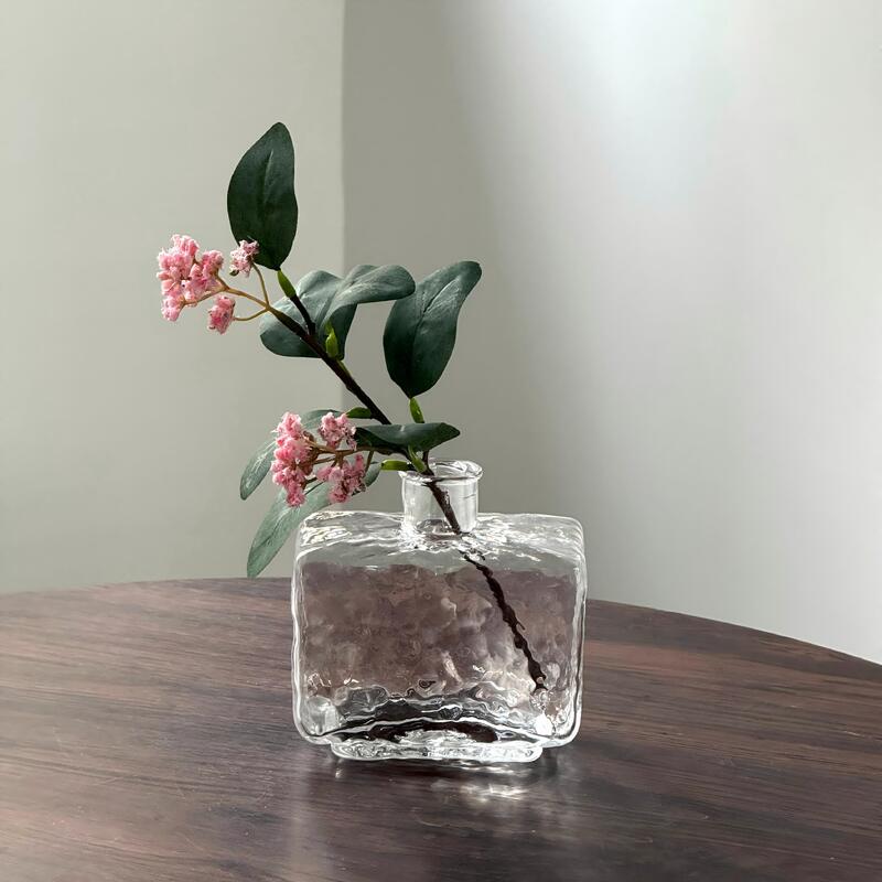 ποιότητας Rectangular Clear Hammered Glass Vase - Modern Minimalist Decorative Flower Vase for Table Centerpiece εργοστάσιο