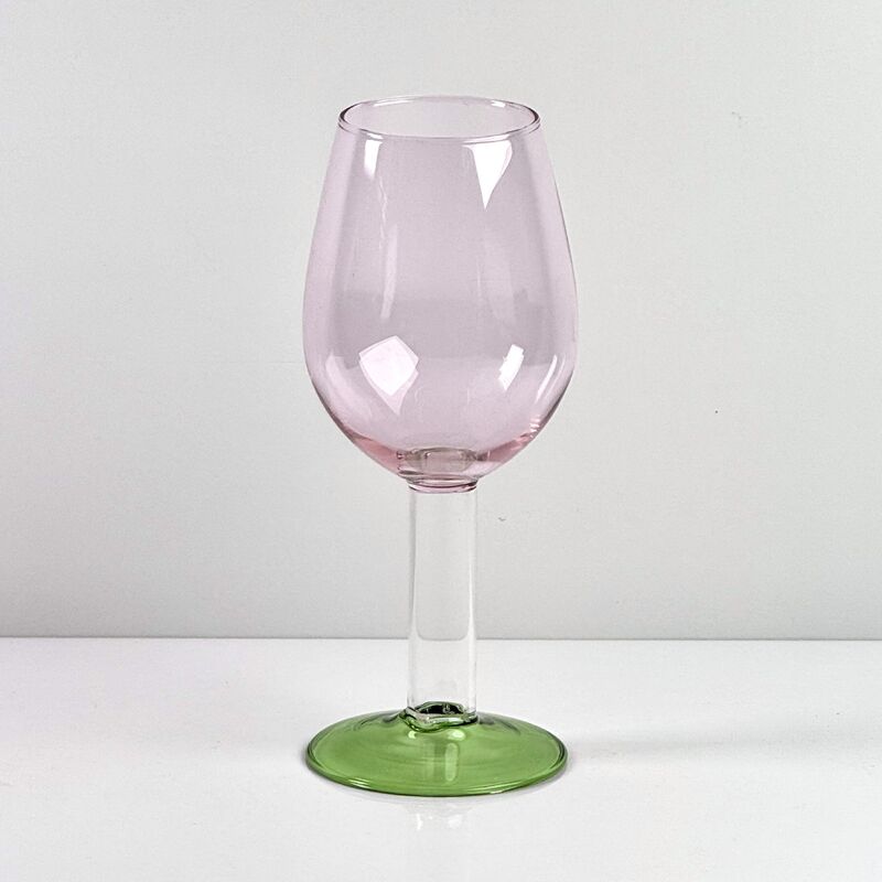 Ποιότητα Hand Blown Borosilicate Stemmed Wine & Cocktail Glass Set, Pink Bowl with Green Hollow Stem Base, Colored Spray Tinted Art Goblets for Bar, Wedding & Table Decor εργοστάσιο