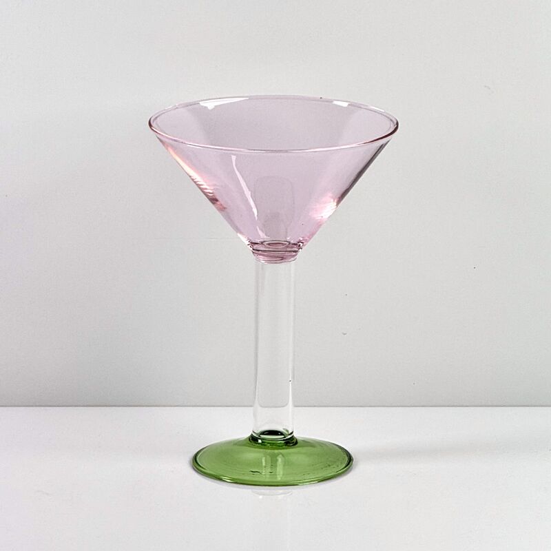Ποιότητα Hand Blown Borosilicate Stemmed Wine & Cocktail Glass Set, Pink Bowl with Green Hollow Stem Base, Colored Spray Tinted Art Goblets for Bar, Wedding & Table Decor εργοστάσιο