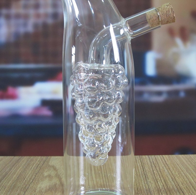 ποιότητας Διπλό στρώμα γυάλινο δοχείο σχήματος σταφυλιού με κάλυμμα για λάδι εργοστάσιο