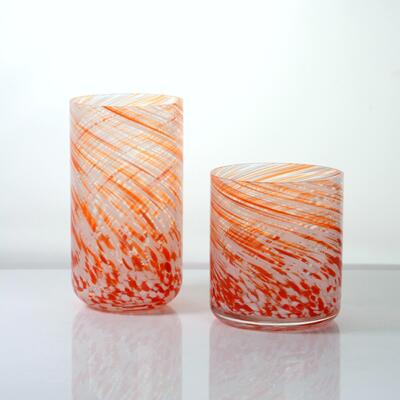 ποιότητας Hand-blown Orange Swirl Confetti Glass Cup - Artisan Crafted Drinking Glass for Whiskey and Cocktails εργοστάσιο