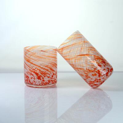 ποιότητας Hand-blown Orange Swirl Confetti Glass Cup - Artisan Crafted Drinking Glass for Whiskey and Cocktails εργοστάσιο