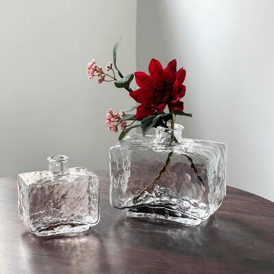 ποιότητας Rectangular Clear Hammered Glass Vase - Modern Minimalist Decorative Flower Vase for Table Centerpiece εργοστάσιο