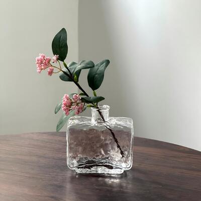 ποιότητας Rectangular Clear Hammered Glass Vase - Modern Minimalist Decorative Flower Vase for Table Centerpiece εργοστάσιο