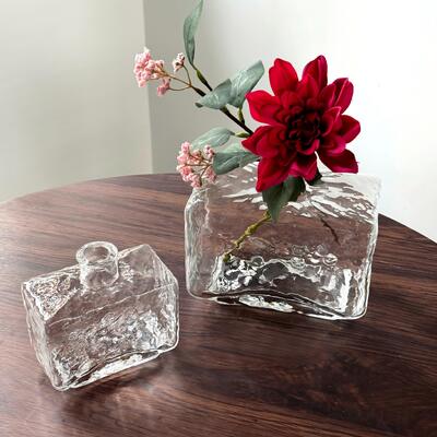 ποιότητας Rectangular Clear Hammered Glass Vase - Modern Minimalist Decorative Flower Vase for Table Centerpiece εργοστάσιο