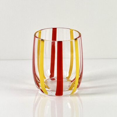 Ποιότητα Hand Blown Colored Cane Striped Glass Tumbler & Bowl Set, Murano Style Red Yellow Vertical Stripe Drinking Cups and Snack Bowl, Lead-Free Art Glass for Water, Juice, Table Decor εργοστάσιο