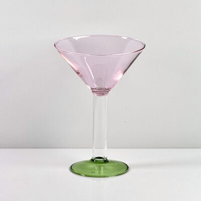Ποιότητα Hand Blown Borosilicate Stemmed Wine & Cocktail Glass Set, Pink Bowl with Green Hollow Stem Base, Colored Spray Tinted Art Goblets for Bar, Wedding & Table Decor εργοστάσιο