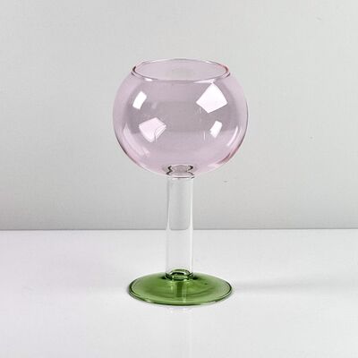 Ποιότητα Hand Blown Borosilicate Stemmed Wine & Cocktail Glass Set, Pink Bowl with Green Hollow Stem Base, Colored Spray Tinted Art Goblets for Bar, Wedding & Table Decor εργοστάσιο