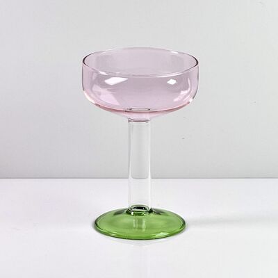 Ποιότητα Hand Blown Borosilicate Stemmed Wine & Cocktail Glass Set, Pink Bowl with Green Hollow Stem Base, Colored Spray Tinted Art Goblets for Bar, Wedding & Table Decor εργοστάσιο