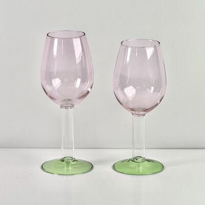 Ποιότητα Hand Blown Borosilicate Stemmed Wine & Cocktail Glass Set, Pink Bowl with Green Hollow Stem Base, Colored Spray Tinted Art Goblets for Bar, Wedding & Table Decor εργοστάσιο